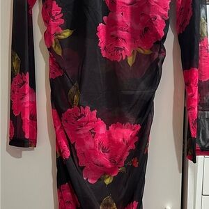 Floral Long Sleeve Dress - Black and Pink
